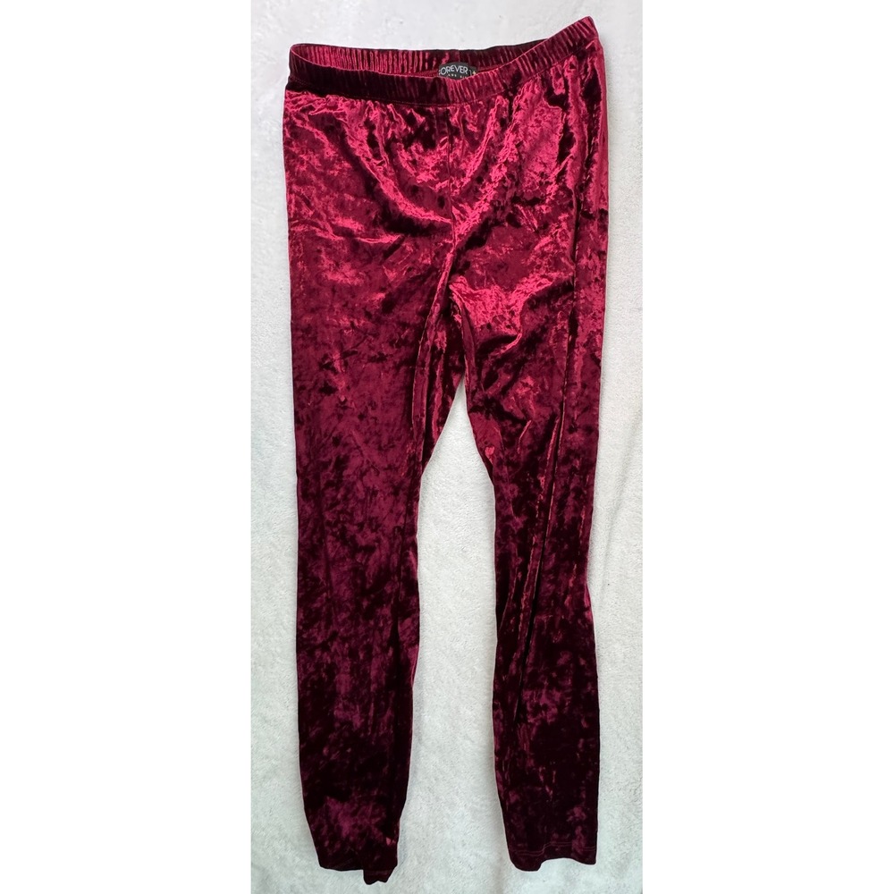 Forever 21+ Burgundy Crushed Velvet Cropped Pants Leggings Plus Size 1X Maroon